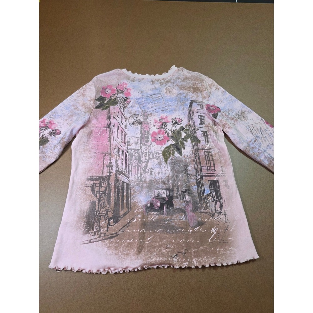 Cactus Fashion For Art Womens XL Pink Paris Graphic Cotton Lettuce Edge Top NWT - Picture 8 of 8